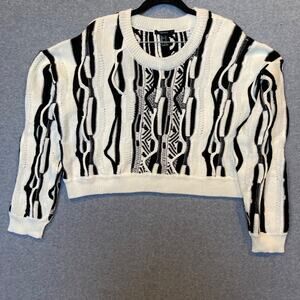 Forever 21 Womens Large Coogi Style Sweater Black & White Crop 3D Knit Crew Neck